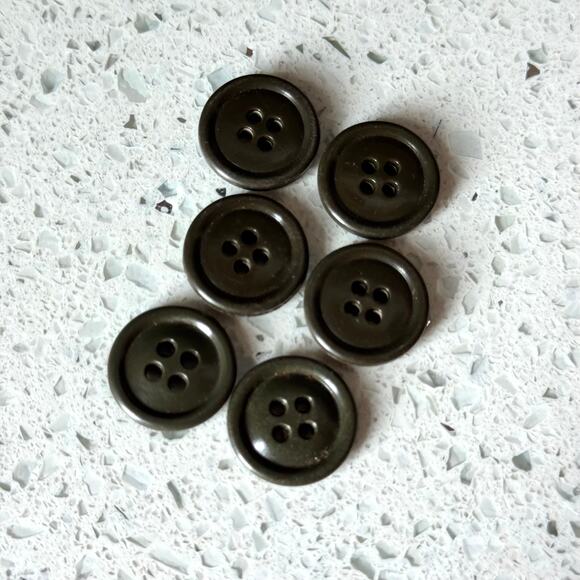 6 Pc Y2K Vintage Sewing Button Lot Dark Army Green Round 4 Hole DIY Art Crafting - Picture 1 of 6